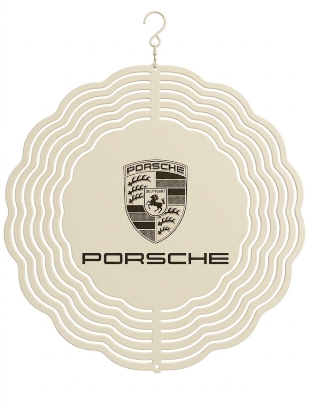 10" Porsche Silver Crest Kinetic Wind Spinner - Cream Metal Hanging Yard Decor